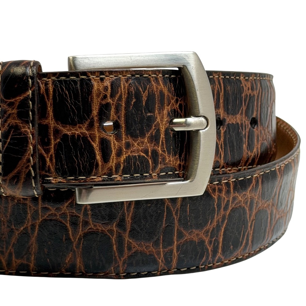 Martin Dingman Crocodile Grain Brown Leather Belt Sz 38 Countrywear USA Handmade